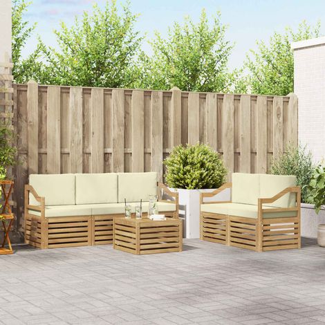 vidaXL Conjunto de sofás de exterior 6 uds. Blanco y Crema Poliéster (1/5)