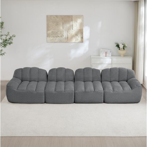 Modulares 4-Sitzer-Ecksofa 366x104x79 cm Grau aus granuliertem Fleece rahmenlos mit tiefer Sitzfläche (1/5)