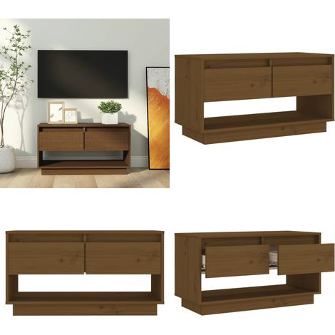 Meuble TV Marron miel 74x34x40 cm Bois de pin massif - Meuble Tv - Meuble Tv Bois - Meuble Tv Design - Meuble Tv Moderne - Étagère Murale - Home & Living (1/5)