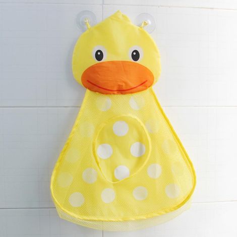 Aufbewahrungstasche für Badespielzeug in Form einer Cartoon-Ente, Wandorganizer für Baby und Kind, schnelltrocknend mit 2 starken Saugnäpfen. (1/5)