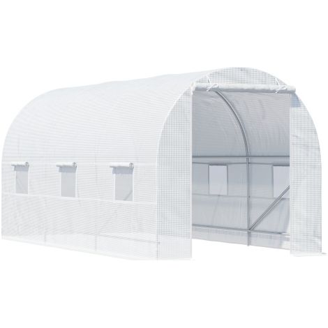 4.5x2x2m Polytunnel Greenhouse with Mesh Windows,Walk-In Garden Greenhouse,Galvanized Steel Frame,White Color