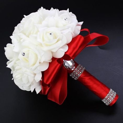 Violet foncé - Bouquet de fleurs de mariée en mousse, blanc, pour mariage (1/4)