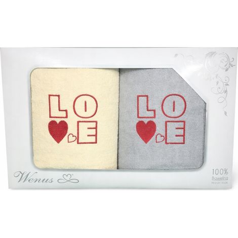 Handtuchset mit „Love“-Stickerei, 50 x 100 cm, ecru, grau (1/2)
