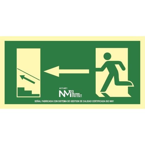 Señal de Escalera Izquierda Arriba fotoluminiscente Gran Formato SEKURECO                         632 x 316 mm                          CLASE A (PVC 1 mm) (1/2)