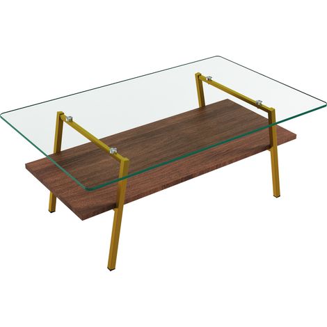 Tavolino da caffè rettangolare in vetro temperato, gambe in metallo dorato, base in MDF MODENUIT (1/5)