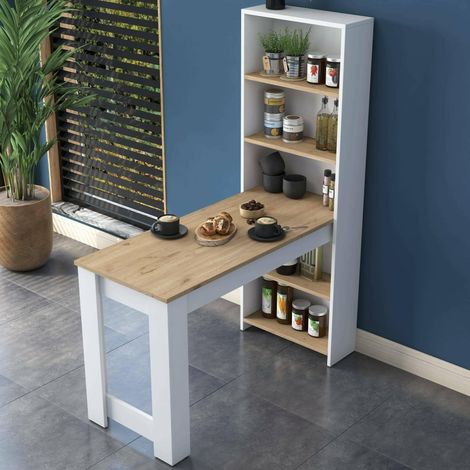 Table Fixe Talitha, étagère de Cuisine, Console pour Salle à Manger, étagère rectangulaire Fixe, 120x54h154 cm, Noyer et Blanc (1/5)