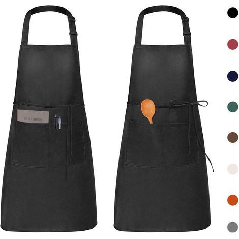 douce lot de 2 tabliers de cuisine réglables noirs avec poches pour cuisine familiale, restaurant, jardin, barbecue et café (1/5)