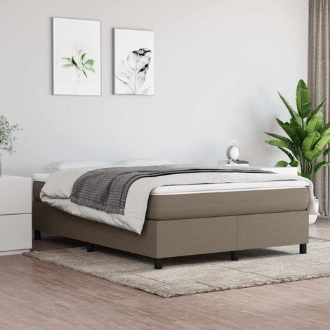 Cama box spring con colchón tela gris taupe 140x190 cm (1/5)