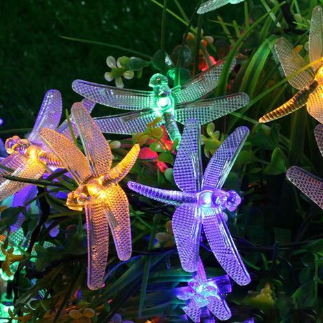 1 Guirlande lumineuse solaire, 30 LED libellule, étanche IP44, 6,7 m, pour jardin, terrasse, maison (1/5)