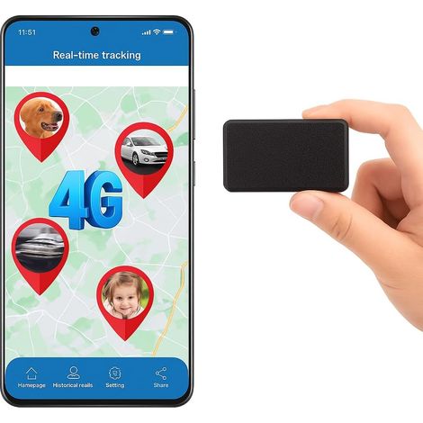 GPS Tracker 4G Miniature GPS Tracker Magnetic GPS Locator GPS APP without Subscription Geolocation Real Time Global Alert Geofence Management Multi Devices for Car Motorcycle Luggage (1/5)
