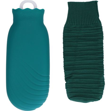Bouteille d'eau chaude 550ml en silicone peluche, mignon cartoon, anti-explosion, étanche, vert (1/5)