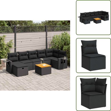 vidaXL Salon de jardin 8 pcs avec coussins noir résine tressée (1/5)