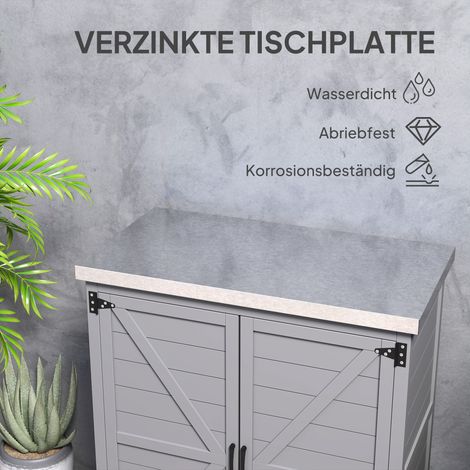 Armoire de jardin avec plan de travail, rangement d'outils, bois massif, acier, 79 x 43 x 92 cm, gris (1/5)