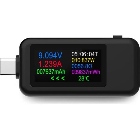 USB C Tester de Tension de Courant Multimètre Numérique LCD USB Compteur Voltmètre Ampèremètre Capacité Alimentation Chargeur Détecteur (Version classique) (1/5)