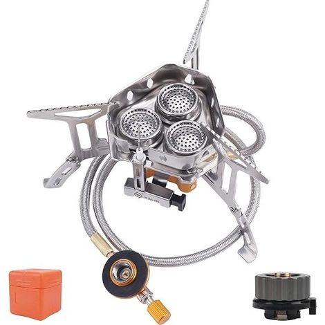 Réchaud à Gaz de Camping 5800W, Brûleur à Gaz de Camping Sauvage Pliable et étanche au Vent, Fourneau de Camping Extérieur Portable, Réchaud à Dos avec Adaptateur pour Réchaud à Gaz Adapté Rando (1/5)