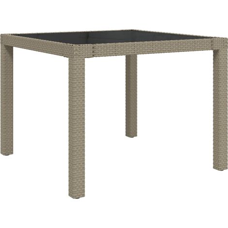 Table de jardin 90x90x75 Verre trempé et résine tressée Beige (1/5)