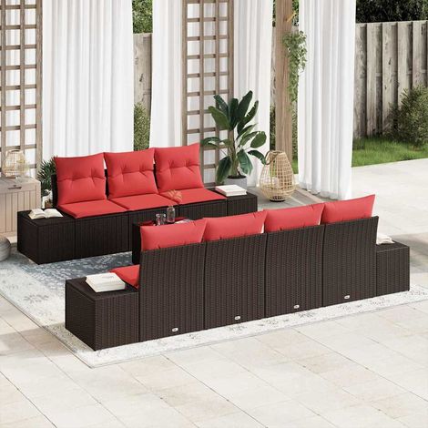 vidaXL Set Divano da Giardino 8 pz Beige e Rosso polyrattan (1/5)