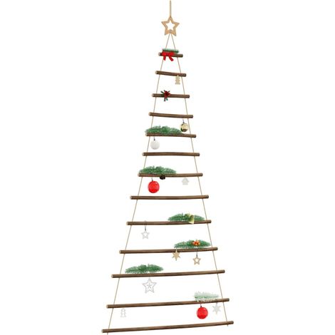 Sapin de Noël Suspendu en Bois Naturel Décoration Murale 13 Branches 86 x 180 cm - PANGIVO (1/5)