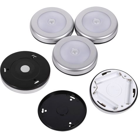 Lot de 3 veilleuses sans fil à détecteur de mouvement PIR automatique, 6 LED, corps rond, alimentées par piles (1/5)