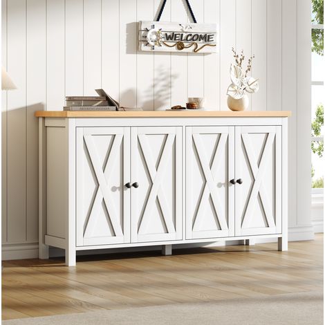 Buffet enfilade 140x40x78 cm 4 portes, 4 casiers MDF blanc HAVRYA (1/5)