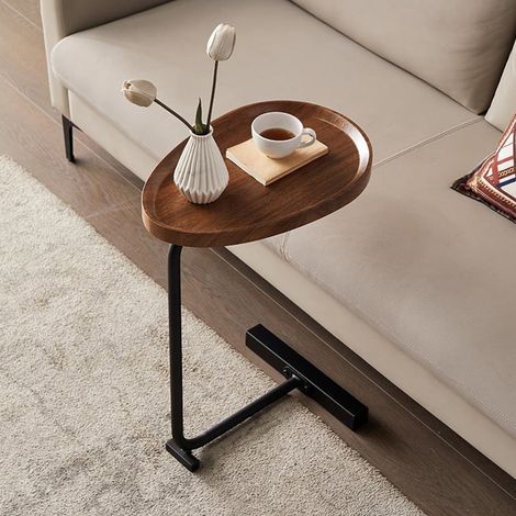 C-förmiger Beistelltisch, schmaler Beistelltisch, moderner Sofa-Beistelltisch mit Metallrahmen, Kaffeesnack, Couchtisch für Wohnzimmer, Schlafzimmer, Nachttisch - Black