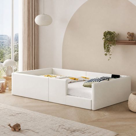 MEUBLIV Lit 90x200 cm blanc – plateforme avec protection latérale et chargeur sans matelas (1/5)