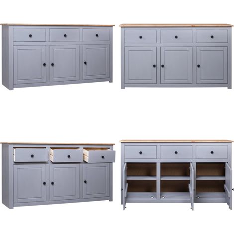 Buffet Gris 135x40x80 cm Pin solide Assortiment Panama - Buffet - Meuble De Rangement - Armoire - Commode - Bois Massif - Home & Living