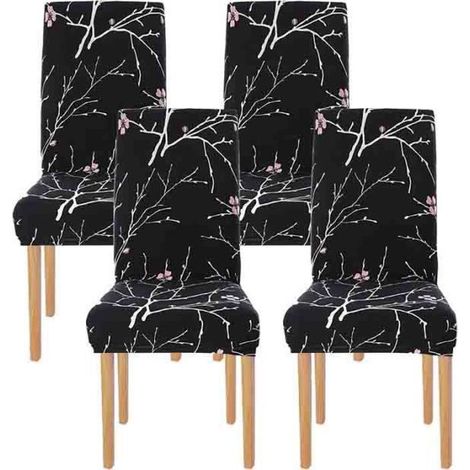Housse de Chaise - FOLAYA - Extensible 4 Pièces - Lavable - Universelle - Fleur Noir (1/3)