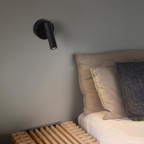 Applique murale intérieure LED 3W 3000K, lampe de lecture de chevet, avec interrupteur de spot réglable, aluminium, noir. (1/4)
