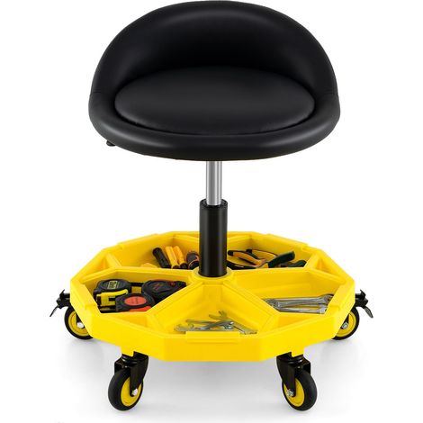 COSTWAY Rolling Garage Stool 54-67cm Adjustable Rolling Mechanic Stool-Yellow (1/5)