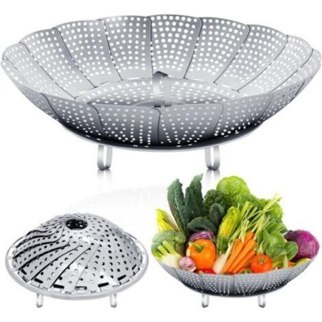 Panier Vapeur Inox 27 Cm Pliable Paniers Cuit-Vapeur Ajustable Panier Cuisson Vapeur Avec Pieds AntidéRapants Convient à Tous Les Types De Cuisine (1/5)
