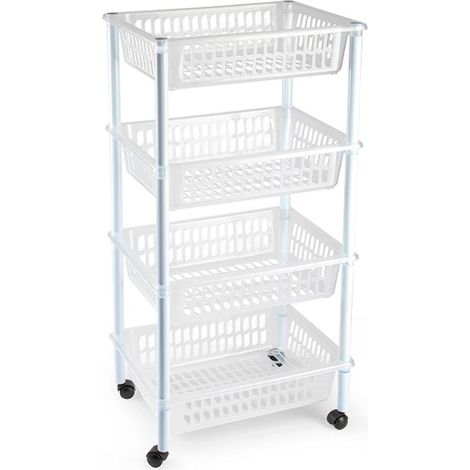 Tradineur PLFT Chariot à légumes en plastique avec 4 niveaux et roues, paniers empilables pour fruits, légumes, cuisine, salle de bain (transparent, 85 x 40 x 30 cm) (1/3)