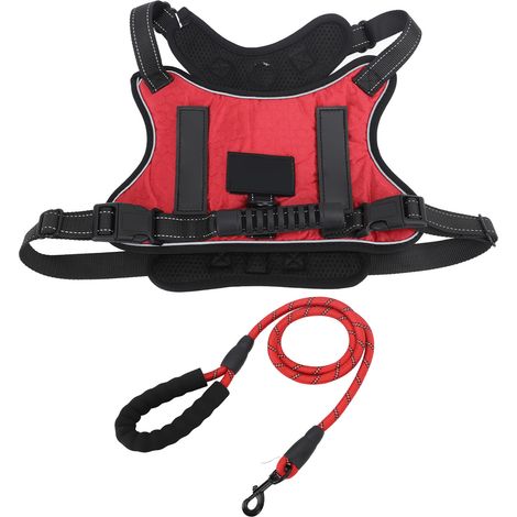 Hundegeschirr mit stoßdämpfender Leine, komfortabel und mit reflektierender Rundschnur für Spaziergänge im Freien, rot, Größe M. (1/5)