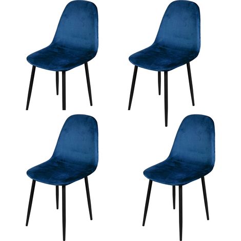 Lot de 4 chaises repas 44x53x88 cm en velours bleu foncé - HYGGE