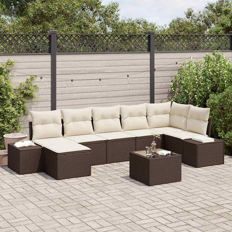 Conjunto de sofá de jardín 7 pcs Marrón ratán sintético vidaXL (1/5)