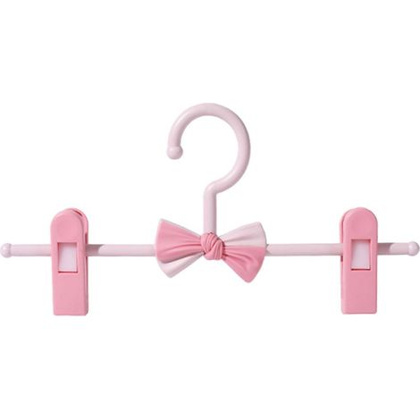 Cintres en plastique pour pantalons d'enfants, sans couture, avec pince antidérapante et support télescopique réglable, couleur rose. (1/5)