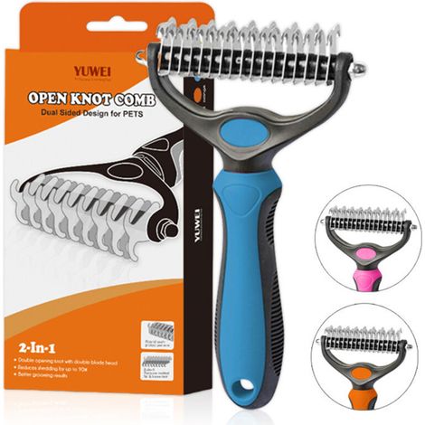 Brosse démêlante double embout pour chiens et chats, sans danger pour les dents, bleu/noir (1/5)