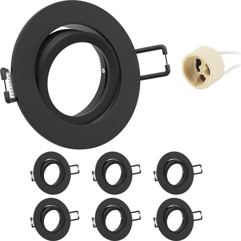 6x Spot Encastrable GU10 Aluminium, Orientables Noir Support Spot Encastrable Cadre De Montage Avec Douille GU10, Rond Spot de Plafond 68mm extra plat Pour LED, Trou de montage ø60-75mm (1/5)