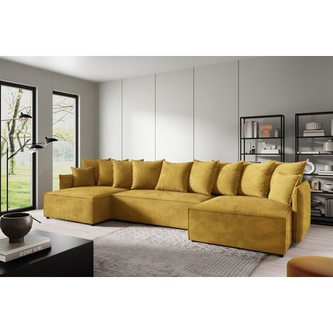 Wohnlandschaft mit Schlaffunktion MINEA Sofa U-Form in Stoff Poso Honiggelb (1/4)