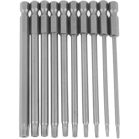 Lot de 10 embouts de tournevis, tige hexagonale de 1/4 pouce, ensemble d'embouts en étoile en acier de 100 mm de longueur, ensemble d'embouts de tournevis pour perceuse, T6, T 7, T8, T9, T10, (1/3)