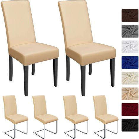 Stuhlhussen 6er Set, Stretchhusse Beige, pflegeleicht & elastisch (1/5)