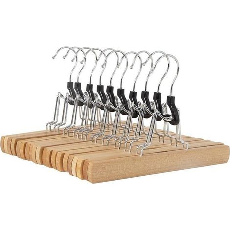 Cintres en bois, cintres à pantalons en bois, lot de 10, 25 x 2,7 x 16,5 cm, adaptés aux pantalons, jupes, foulards. (1/5)