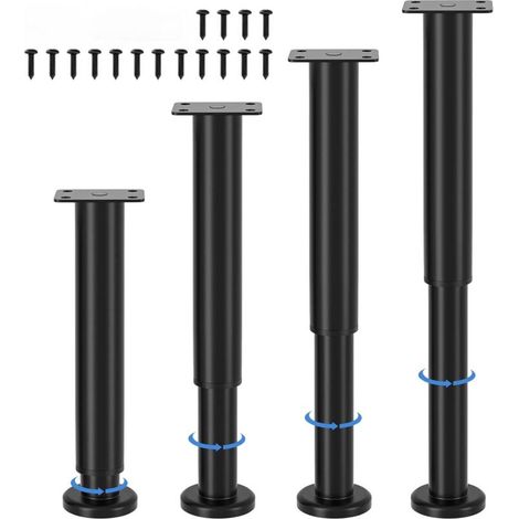 Lot de 4 pieds de meubles réglables, hauteur réglable 25-43 cm, pieds de meubles en métal noir, pieds de meubles pour armoire, meuble TV, canapé, table de chevet, chaise, meuble de salle de bain (1/4)