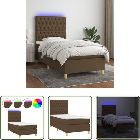 Matratze -  Boxspringbett mit Matratze & LED Dunkelbraun 100x200 cm Stoff (1/5)