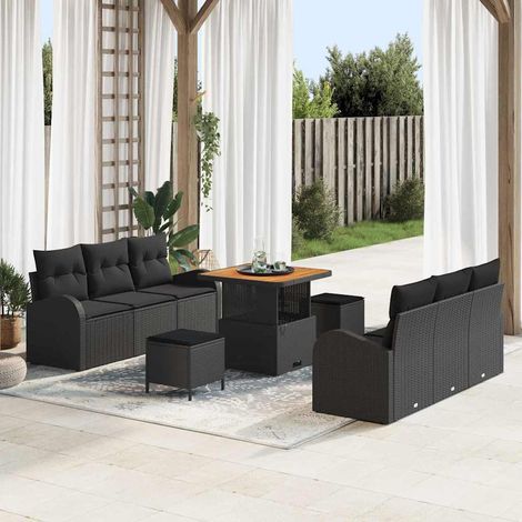 Ensemble de Jardin Noir 3 Pièces avec Coussins Table 80x80cm + 2 Chaises Résine Tressée (1/5)