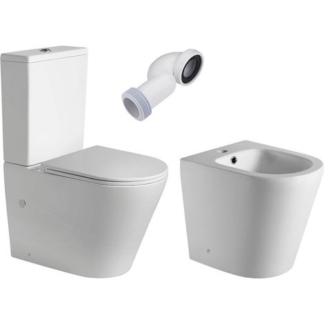 Combo Inodoro Redondo  Blanco Mate  Fondo Reducido con Cisterna  Tapa con Caída Amortiguada + Bidet a Suelo (1/4)