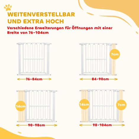 Barrière de sécurité pour chien réglable 76-104 cm, barrière sans perçage pour escalier, porte de protection extensible