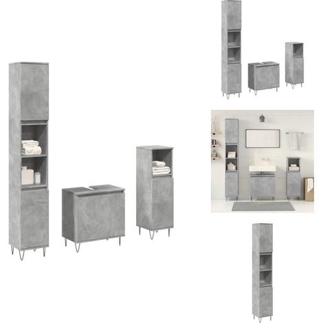 Ensemble de meubles de salle de bain 3 pcs gris béton - Ensemble De Meubles De Salle De Bain - Ensembles De Meubles De Salle De Bain - Armoire De Salle De Bain - Armoire De Rangement De Salle De Bain (1/5)