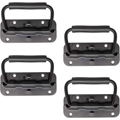 Pièce Poignée Pliante à Ressort Inox 100 mm Poignée de Traction Porte Pliante Poignée de Caisse Pliable Poignée de Boîte avec Poignée pour Boîte à Outils Porte Armoire Trappe (Noir) (1/4)