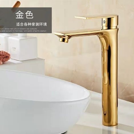 Nordic-style tall basin faucet for hot and cold water, bathroom vanity, washbasin, countertop basin, splash-proof faucet - Gold tall model